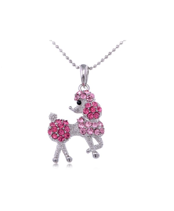 Alilang Silver Tone Rose Pink Rhinestones Poodle Puppy Dog Pendant Necklace - CP115I7VVUF