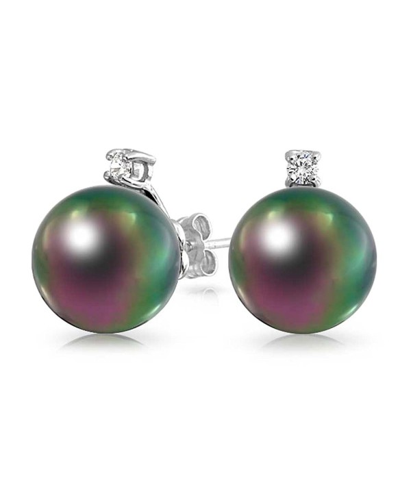 Bling Jewelry Rainbow Peacock Simulated Pearl Stud earrings 925 Sterling Silver 12mm - CS11GA3Y5I5