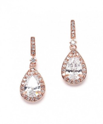 Mariell 14K Rose Gold Plated Cubic Zirconia Bridal Earrings with Pear Shape Drops - Our 1 Small Dangles - CI11ZP6U3WB