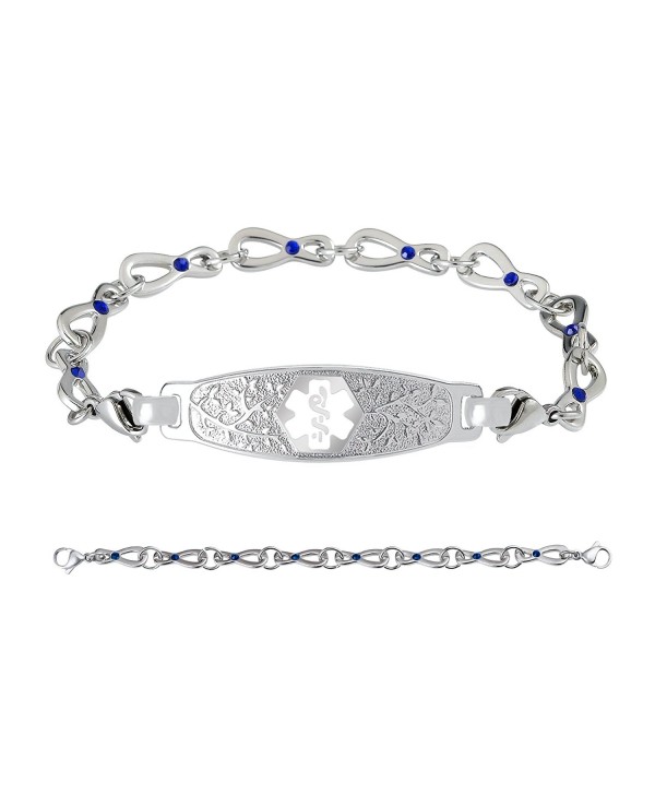 Divoti Custom Engraved Beautiful Olive 316L Medical Alert Bracelet- Infinity Sapphire Crystal Chain-White - CY188KZA7G5