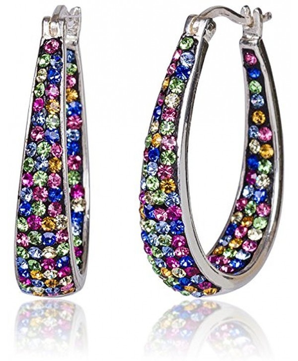 SilverLuxe 925 Sterling Silver Genuine Multi Colored Crystal Hoop Earring - CC12I8NM4QF