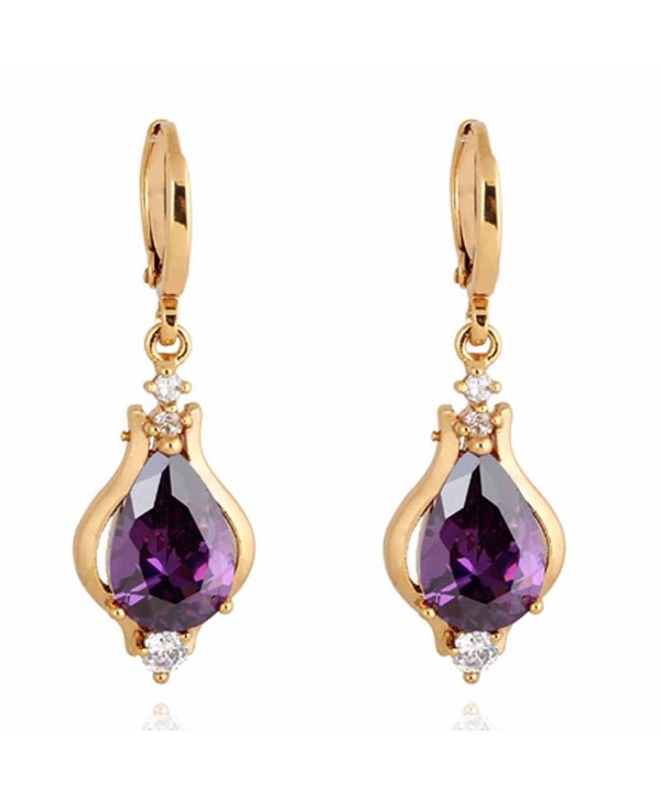 Yazilind Elegant Unique Design 18k Gold Filled Inlay Teardrop Cubic Zirconia Dangle Drop Earrings - Purple - CB11ME95WZ5