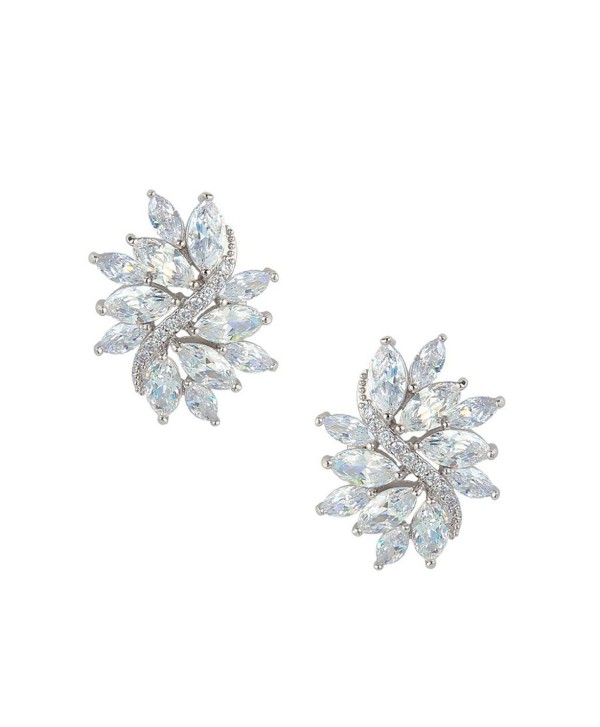 EVER FAITH Women's Cubic Zirconia Elegant Bridal Floral Leaf Pierced Stud Earrings Clear - Silver-Tone - CB11TXB8OON