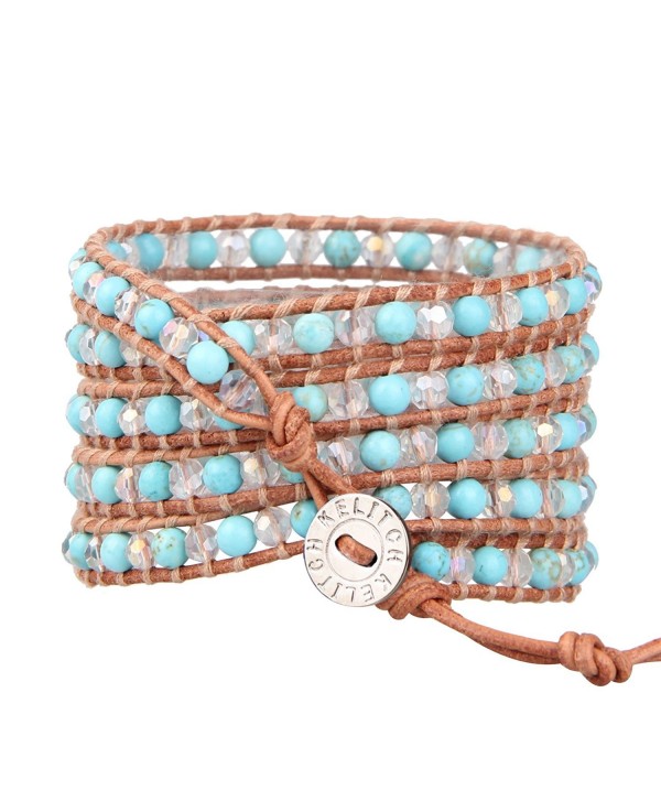 KELITCH Created Turquoise Crystal Leather Bracelet - Blue Turquoise - CW12L53Y427