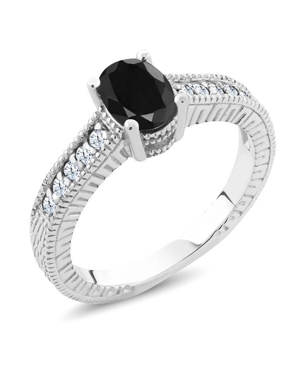 1.47 Ct Oval Black Sapphire White Topaz 925 Sterling Silver Engagement Ring - CV11FGBMD0P