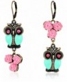 Betsey Johnson Women's Pet Shop Vintage Owl Non-Matching Earrings Blue/Pink Drop Earrings - CB11LUQB1EJ