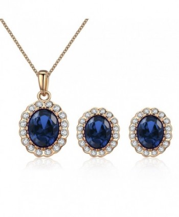 Oval Dark Blue Pendant & Earrings Jewelry Set Made With Swarovski Elements 18k Rose Gold Plated - C111LKKTBKL