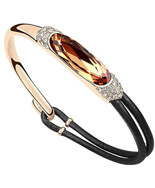 Latigerf Women's Leather Bangle Bracelet Gold Plated Coffee Color Swarovski Elements Crystal for Lady - CL11WNQIWNN