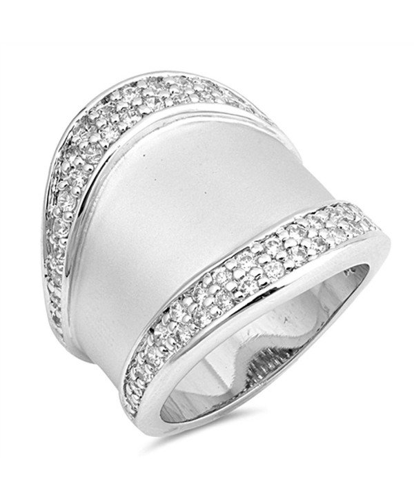 White CZ Wide Bali High Polish Ring .925 Sterling Silver Large Band Sizes 6-9 - CJ185CTSQR5