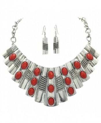 Large Abstract Bib Statement Silver Tone Boutique Necklace & Earrings Set -Assorted Colors - CF184A5OEM6