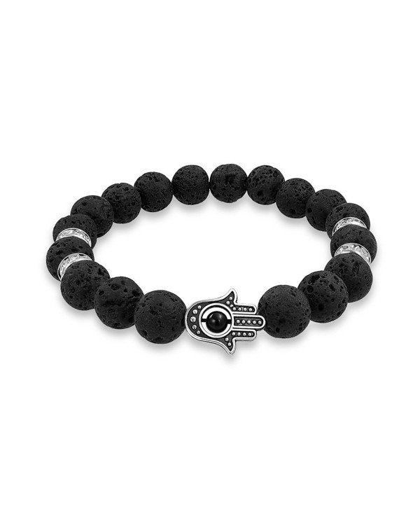 Hamsa Hand Lava Rock Onyx Stretch Beads Energy Bracelet - C212HTI0ECV