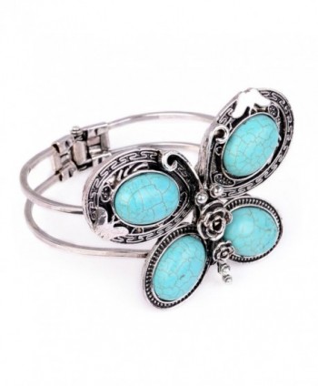 Huan Xun Women's Butterfly Shaped Bangle with Cracked Blue Turquoise Embellished - CL110AQ8YL7