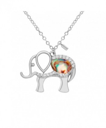 MANZHEN Lovely Crystal Elephant Pendant Abalone Shell Charm Necklace for Women Lucky Elephant Necklace - Silver - CX17XWCLMY5