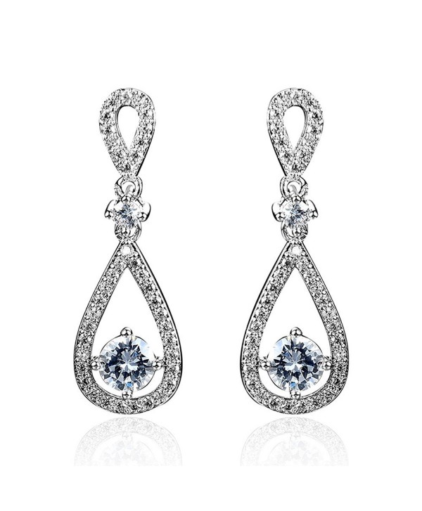 Black Friday Deals 24K Fashion Rose Gold Plated Zirconia Bridal Wedding Drop Heart Shape Earrings - CH182XWC46E