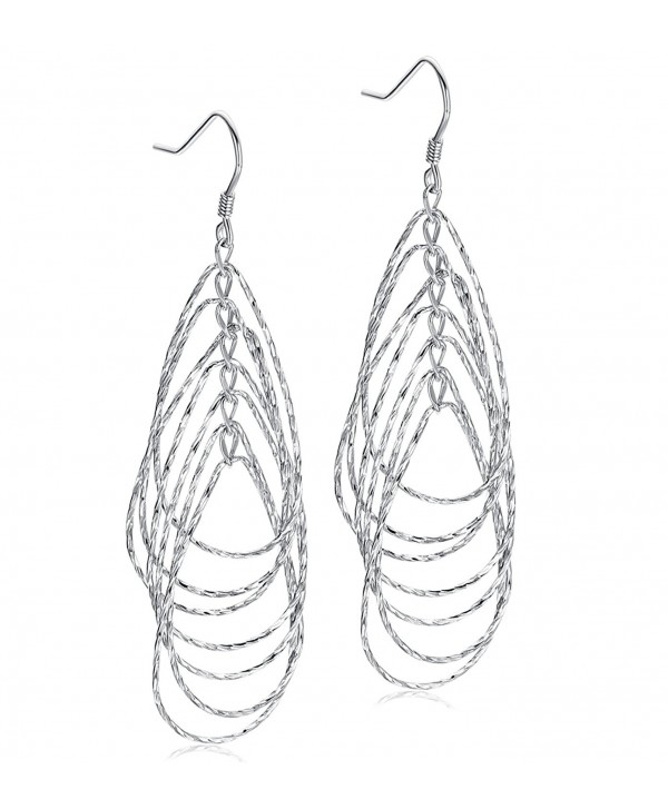 Sterling Silver Circle Link Women Jewelry Drop Dangle Earrings 2" - CR1857ORNCM