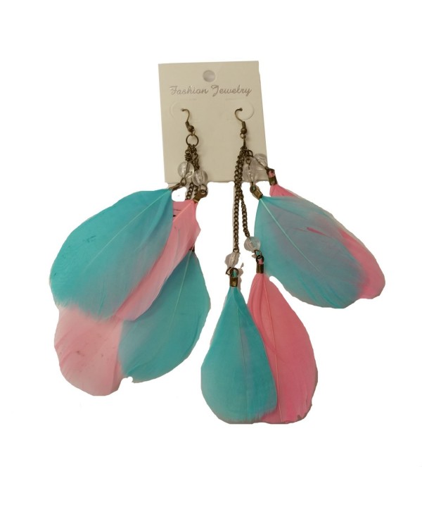 Mojeska Fashion Turquoise & Pink Natural Feather Earrings Jewelry Christmas Gifts - CX128EUHUEN