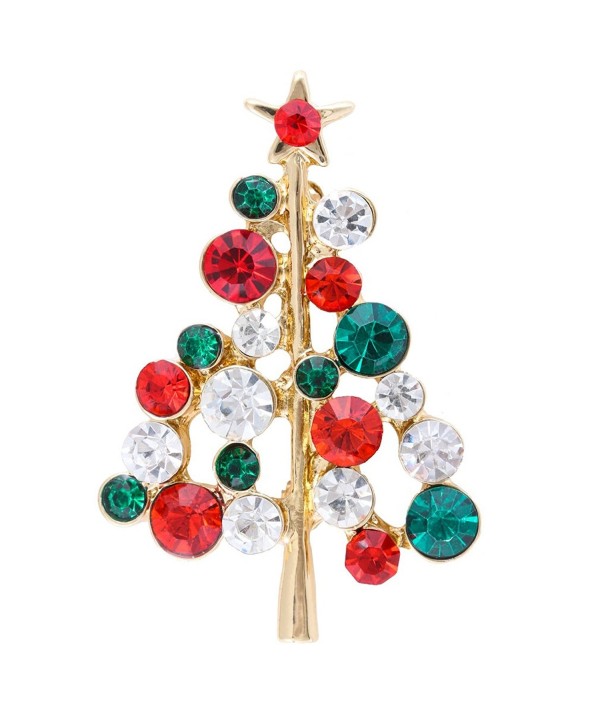 VK Accessories Christmas Tree Brooch Crystal Rhinestone Inlaid Ornament Shining Crystal Brooch Pin - red - CR12MZ5OU8E
