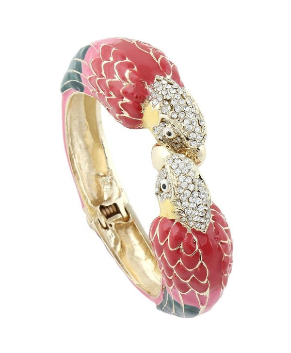 EVER FAITH Women's Austrian Crystal Enamel Parrot Bird Bangle Bracelet Gold-Tone - Red w/ Pink - C411BRVZ823
