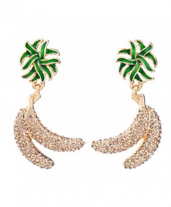 Dot & Line crystal pave gold banana enamel green leaf fruit earrings - C8183KMO5SO