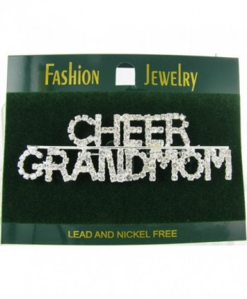 Cheer Grandmom Rhinestone Word Brooch Pin with Clear Crystals - CY11GBVSM8V