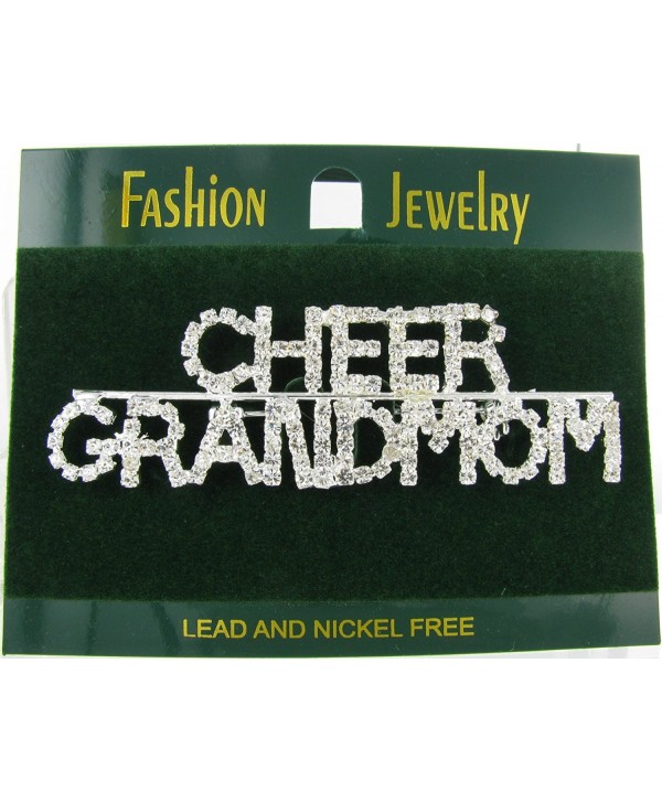 Cheer Grandmom Rhinestone Word Brooch Pin with Clear Crystals - CY11GBVSM8V