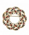 Lux Accessories Gold Tone Green Red Rhinestones Wreath Christmas Xmas Brooch Pin - CK185G4ZO9C