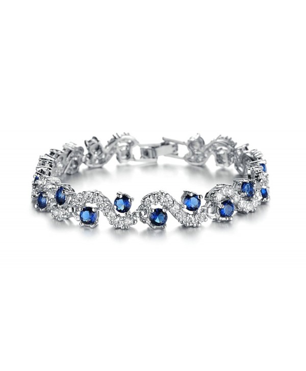 Beydodo Platinum Plating Bracelets For Women - 4 Prongs Cubic Zirconia Wave Shape Crystal Multicolor - Blue(19cm) - CQ12O9YBZ08