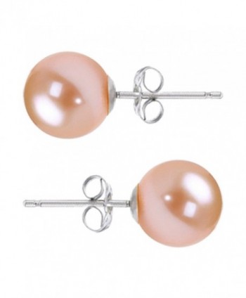 Freshwater Cultured Pearl Earrings Stud AAA 6-9mm Pink Cultured Pearls Earring Gold Plated Settings - CX12F7836J3