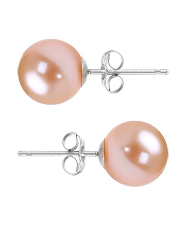 Freshwater Cultured Pearl Earrings Stud AAA 6-9mm Pink Cultured Pearls Earring Gold Plated Settings - CX12F7836J3