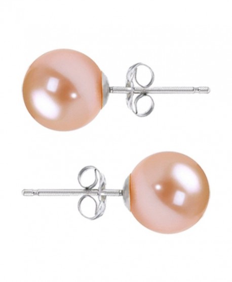 Freshwater Cultured Pearl Earrings Stud AAA 6-9mm Pink Cultured Pearls Earring Gold Plated Settings - CX12F7836J3