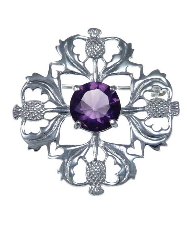 Sterling Silver Purple Stone Thistle Brooch - Scottish Pin - CR12N34TCRS