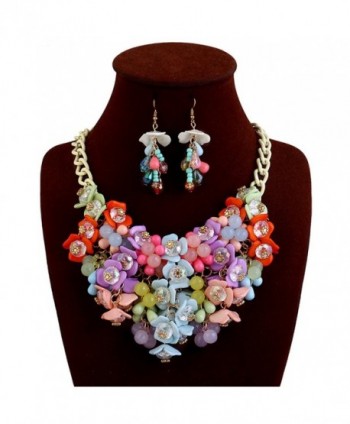 truecharms Necklace Multicolor Statement Necklaces - Multi with earrings - CX1822HH4W8