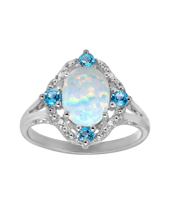 1 1/6 ct Created Opal and Natural Swiss Blue Topaz Ring with Diamonds in Sterling Silver - CQ11Y9NAGCH
