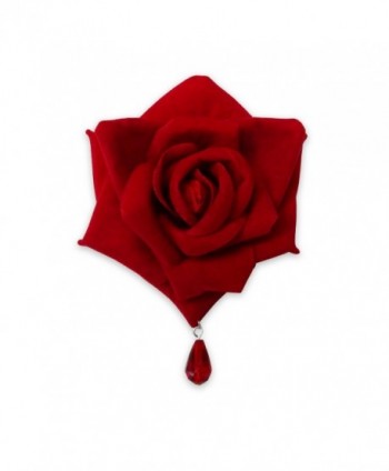 RareLove Gothic Prom Black Rose Flower Rhinestone Brooch Pin and Hair Clips - Red - C8187SSGUN3