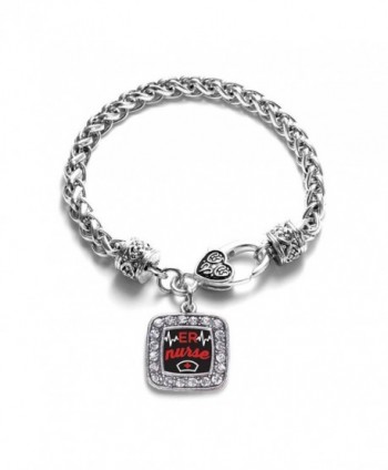 ER Nurse Classic Silver Plated Square Crystal Charm Bracelet - C811U7O3S9L