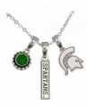 Michigan State Spartans 3 Charm Green Crystal Silver Chain Necklace Jewelry MSU - CQ12CF5F1PD