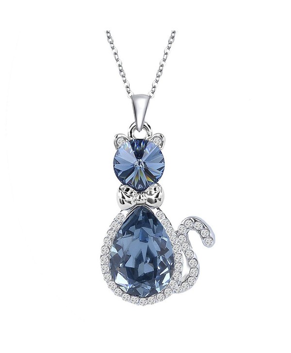 EleQueen Silver tone Necklace Teardrop Swarovski - Sapphire Color - C811R3G0B3R