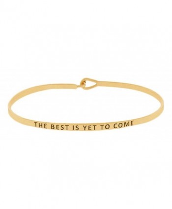 Inspirational Encouraging "THE BEST IS YET TO COME" Thin Brass Mantra Bangle Hook Bracelet - Gold - C0185SAYUCL