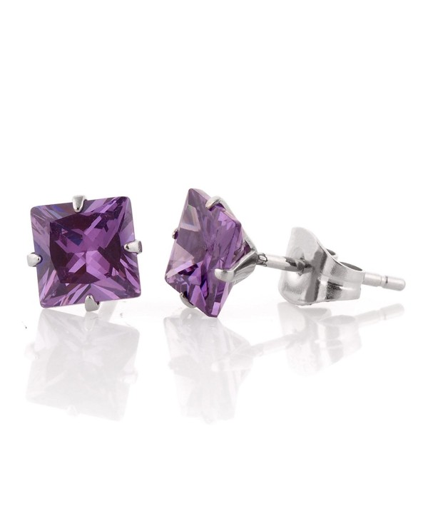 Simulated Diamond Square Earrings 6mm with Gift Box ( White / Champagne / Purple ) - CM124TUBJRV
