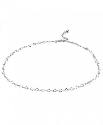 Sterling Silver Open Heart Italian Chain Choker Necklace - CH185G3K7M6