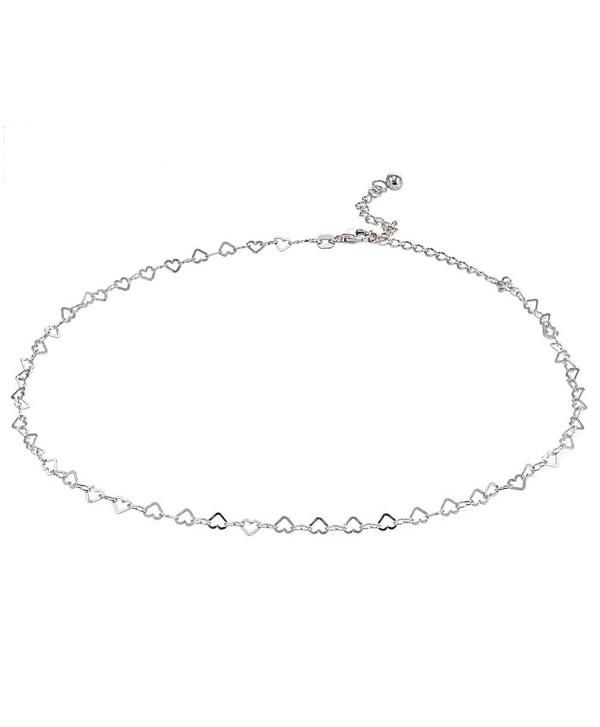 Sterling Silver Open Heart Italian Chain Choker Necklace - CH185G3K7M6