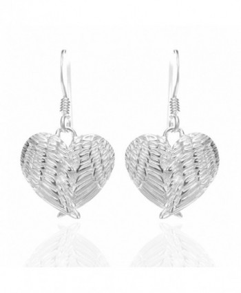 925 Sterling Silver Angel Wings Heart Feathers Dangle Earrings 1.2" - Nickel Free - C211I69DXCB