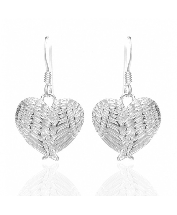 925 Sterling Silver Angel Wings Heart Feathers Dangle Earrings 1.2" - Nickel Free - C211I69DXCB