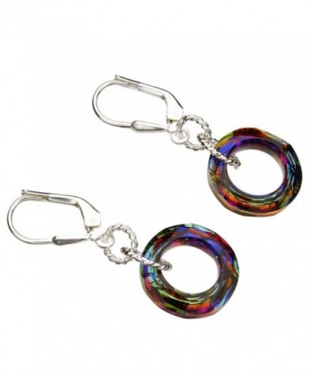 Sterling Silver Leverback Earrings Round Ring Donut Made with Swarovski Crystals - CM11LYNFN0L