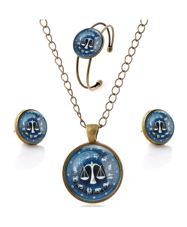 lureme Time Gem The Zodiac Series Simple Vintage Style Pendant Necklace Stud Earrings Bangle Jewelry Sets(SET003) - CO12FO6SY1X