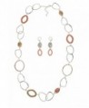 TRICOLOR Long Link Necklace & Earrings Set - Sparkling Plated Copper- Brass- Silver - C4125SHO58T