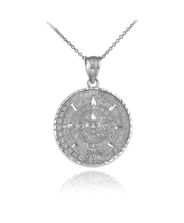 925 Sterling Silver Aztec Charm Mayan Calendar Pendant Necklace - CN12BLTM7F1