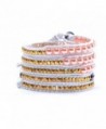 Lin Suu Jewelry White Leather Long Wrap Bracelet Pink 34 inches 5 Wraps - CN11MBJLNUV