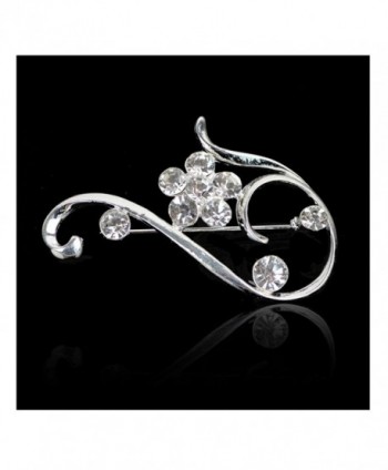 Elegant Blossom Plum Flower Crystal Brooch Pin - Silver - C512MASTVNV