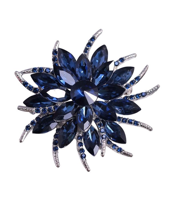 Merdia Flower Brooch Pin for Women Brides Created Crystal Brooch Blue - C3182GAG62Z